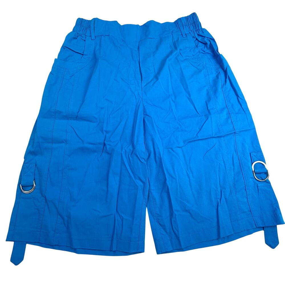 New in Bag Women's Bright Blue Cargo Shorts Adjustable Length Elastic Waist - Picture 1 of 16